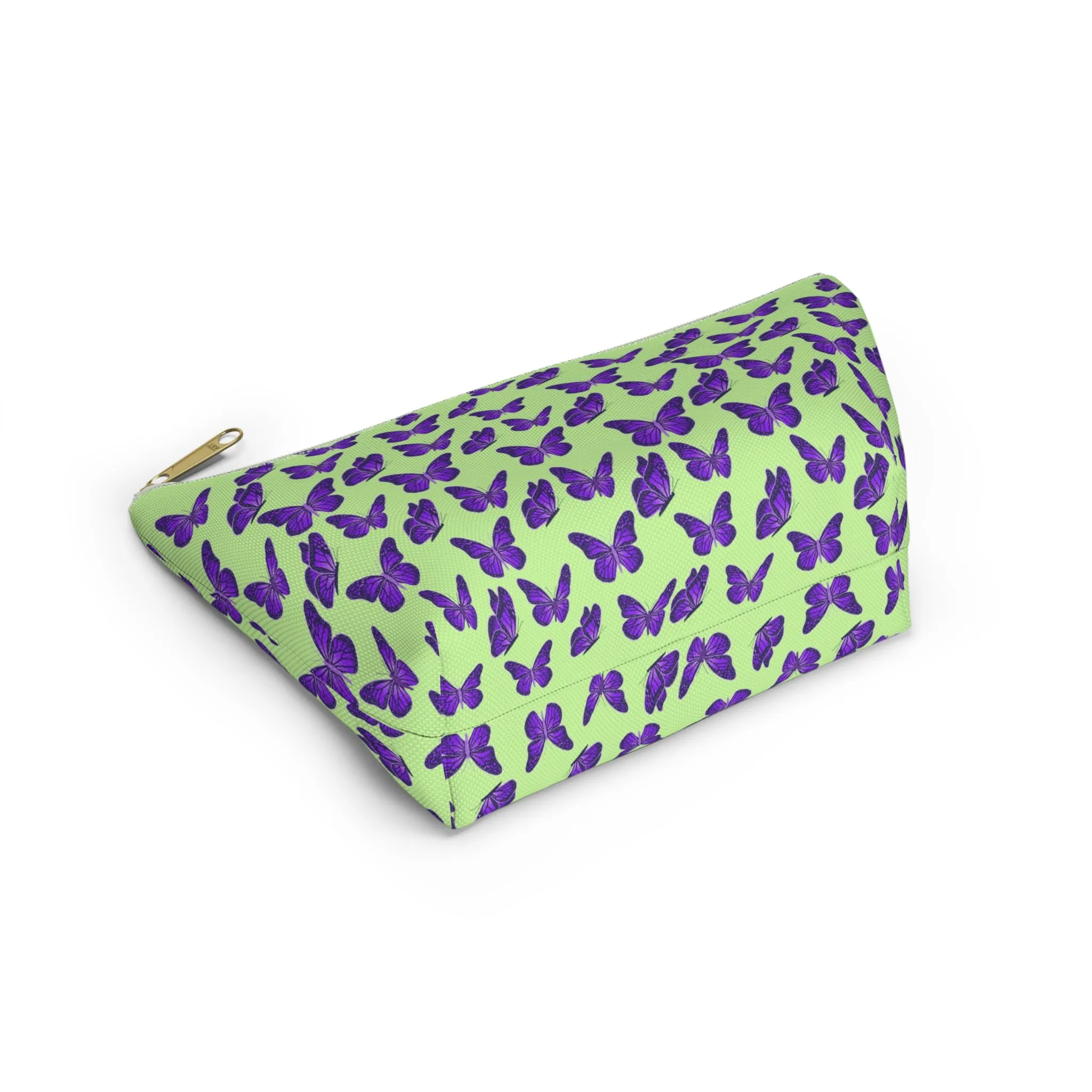 Light Green Accessory Pouch w T-bottom with Purple Butterfly Pattern