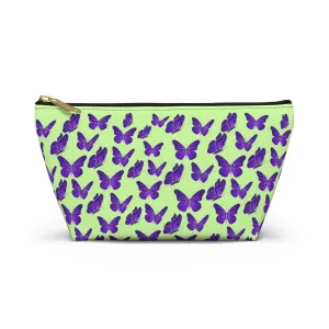 Light Green Accessory Pouch w T-bottom with Purple Butterfly Pattern