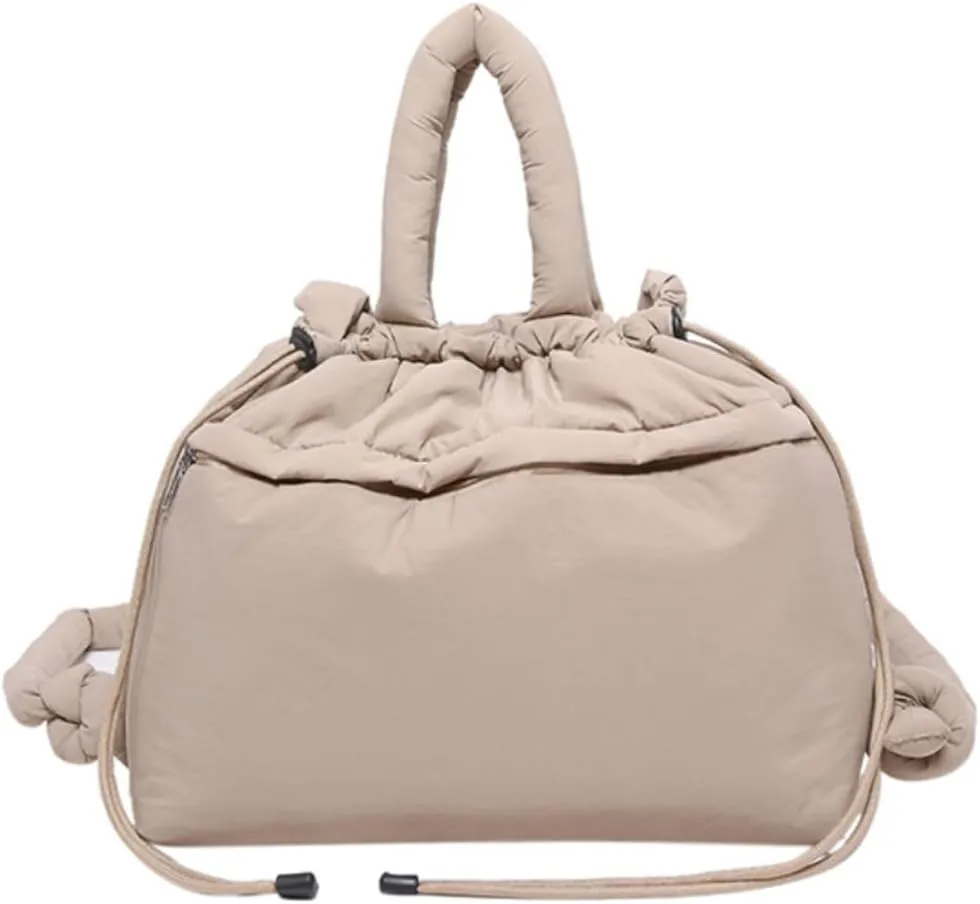 Lightweight Adjustable Cloud Backpack for Women, Multi-Way Carry Cotton Tote Bag with Magnetic Closure,Stylish Daypack (Khaki)