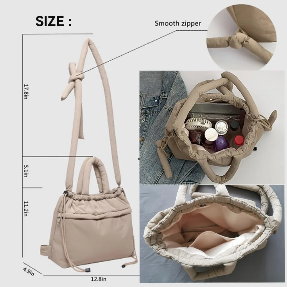 Lightweight Adjustable Cloud Backpack for Women, Multi-Way Carry Cotton Tote Bag with Magnetic Closure,Stylish Daypack (Khaki)