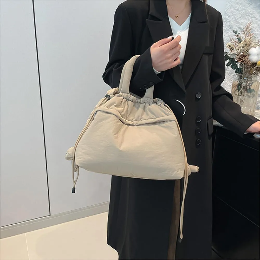 Lightweight Adjustable Cloud Backpack for Women, Multi-Way Carry Cotton Tote Bag with Magnetic Closure,Stylish Daypack (Khaki)