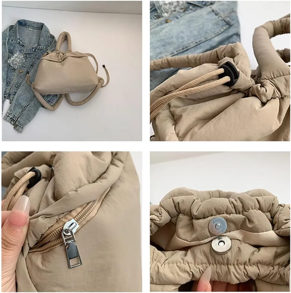 Lightweight Adjustable Cloud Backpack for Women, Multi-Way Carry Cotton Tote Bag with Magnetic Closure,Stylish Daypack (Khaki)