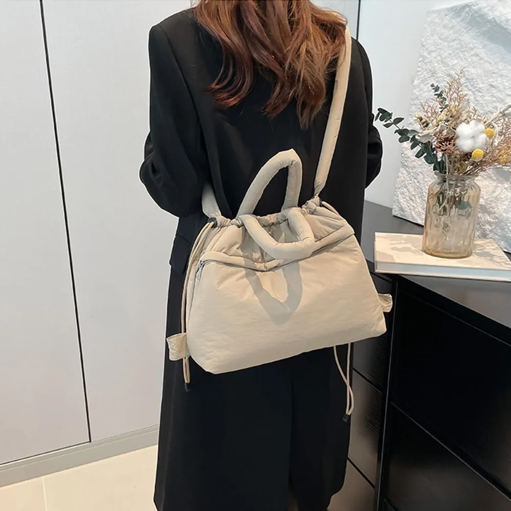 Lightweight Adjustable Cloud Backpack for Women, Multi-Way Carry Cotton Tote Bag with Magnetic Closure,Stylish Daypack (Khaki)
