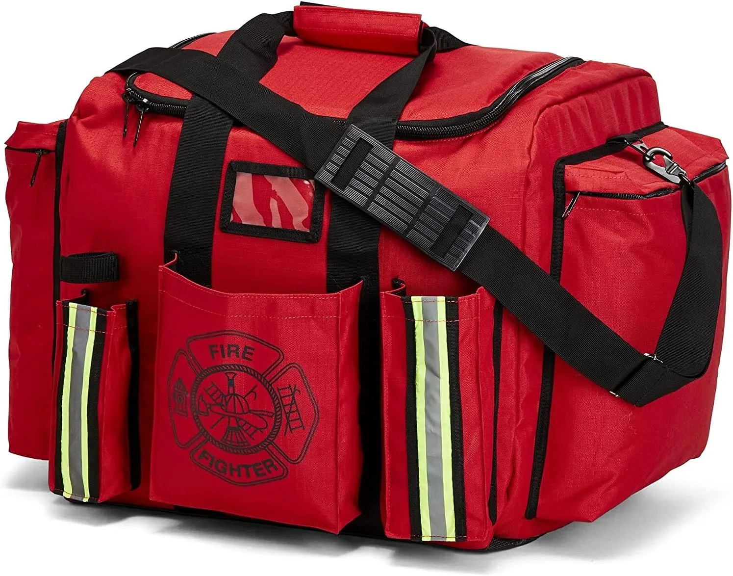 LINE2design Customizable Firefighter Rescue XXL Turnout Gear Bag with Yellow Reflective Trim & Removable, Adjustable Shoulder Strap - Premium Quick Drying Fabric with Reinforced Bottom - Red
