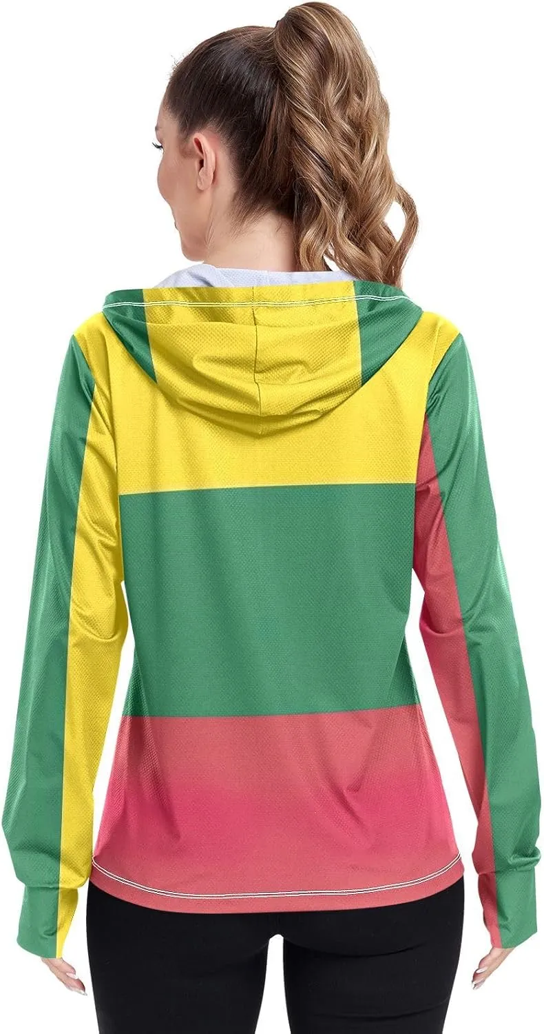 Lithuania Flag Uv Blocking Clothing, Upf 50  Hooded Long Sleeve Shirt Women, S-XXL