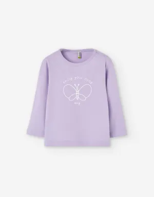 Long Sleeve Butterfly Print T-shirt for Baby Girls, Lilac