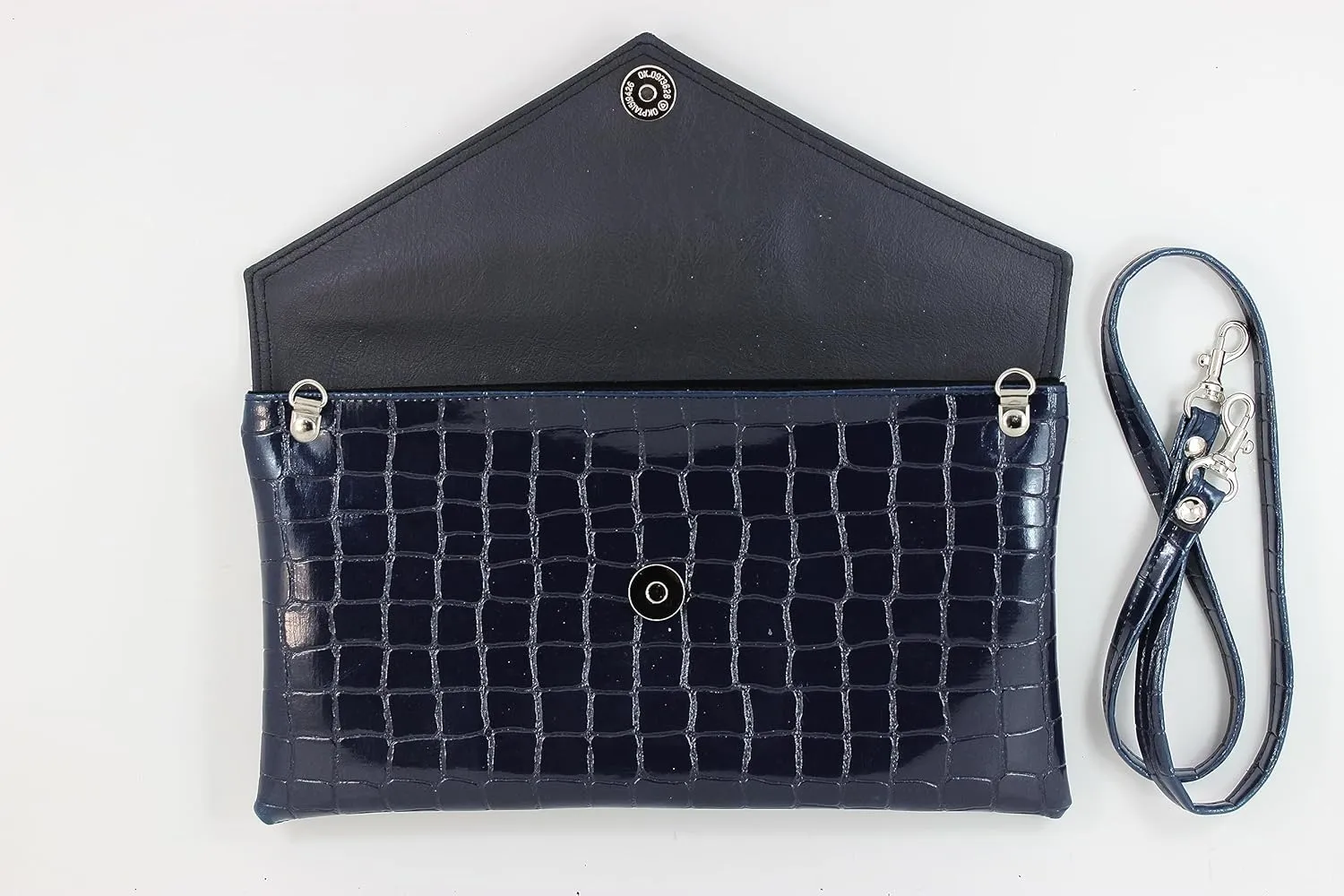 LONI Womens Neat envelope patent crocodile clutch bag