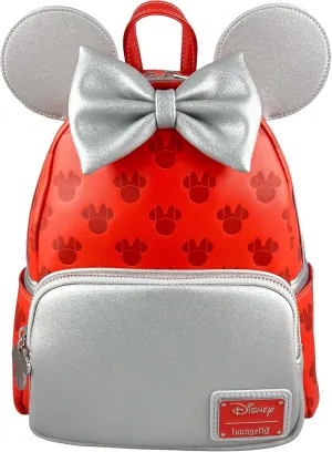 Loungefly Disney Minnie Mouse Red and Silver Womens Double Strap Shoulder Bag Purse