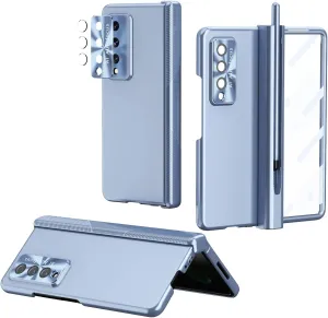 LOVE MEI for Samsung Galaxy Z Fold 4 Case, Z Fold 4 Case S Pen Holder with S Pen,Bulit -in Front Glass All Around Case   Camera Lens Protector for Galaxy Z Fold 4 5G (Blue)