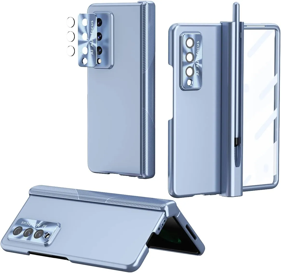 LOVE MEI for Samsung Galaxy Z Fold 4 Case, Z Fold 4 Case S Pen Holder with S Pen,Bulit -in Front Glass All Around Case   Camera Lens Protector for Galaxy Z Fold 4 5G (Blue)
