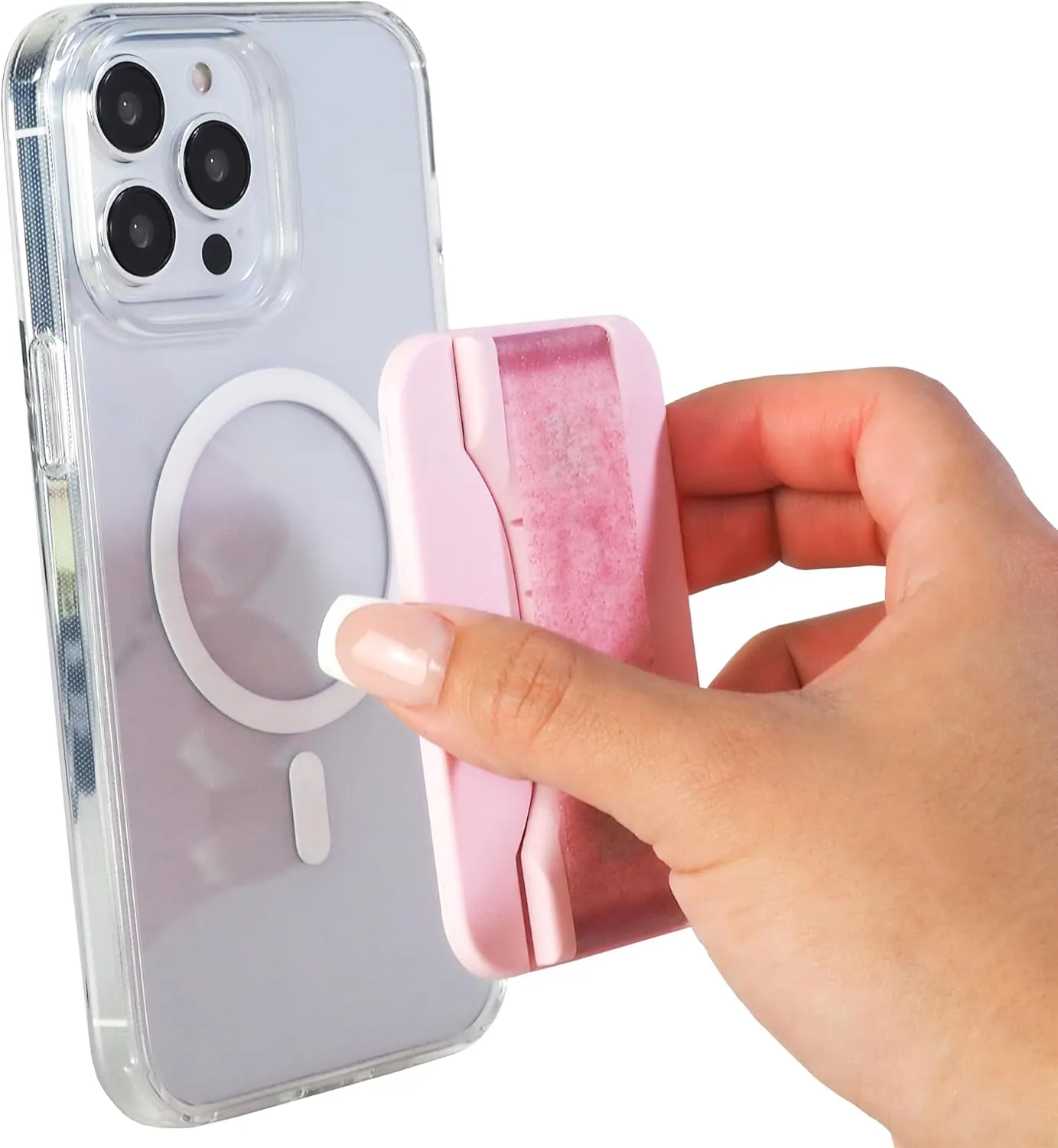 LoveHandle PRO MagSafe Compatible Magnetic Phone Grip w/Kickstand - Mount, Strap and Stand for Smartphone and Tablet - MagSafe Ring Included - Fits All Devices - Pink Diamond Glitter
