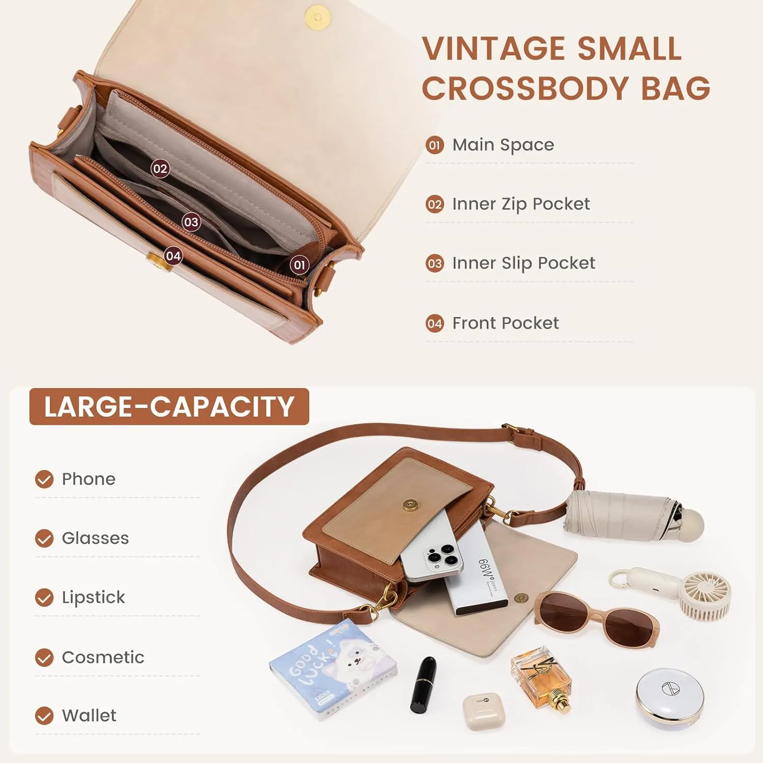 LOVEVOOK Crossbody Bags for Women,Vintage Leather Cross Body Purse,Trendy Designer Shoulder Handbags Cell Phone