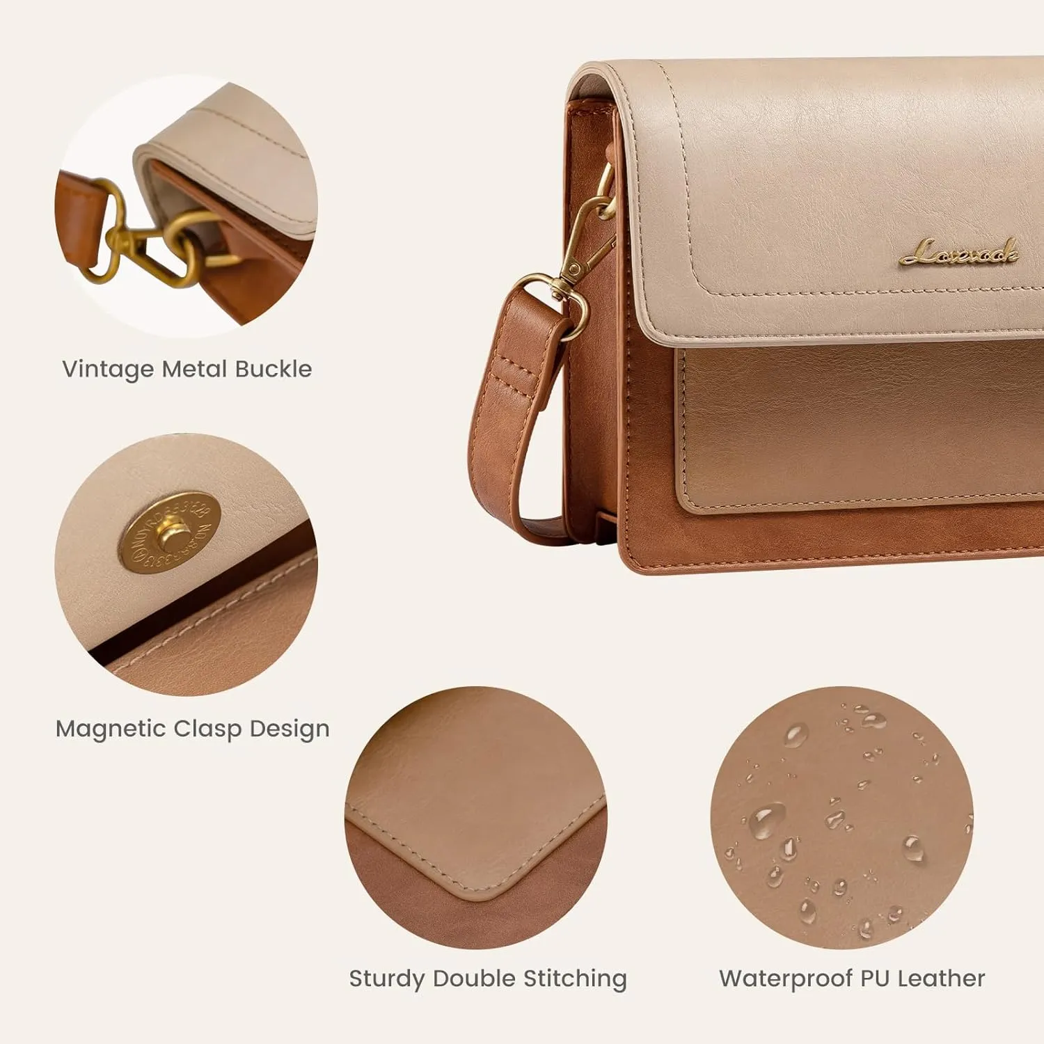 LOVEVOOK Crossbody Bags for Women,Vintage Leather Cross Body Purse,Trendy Designer Shoulder Handbags Cell Phone