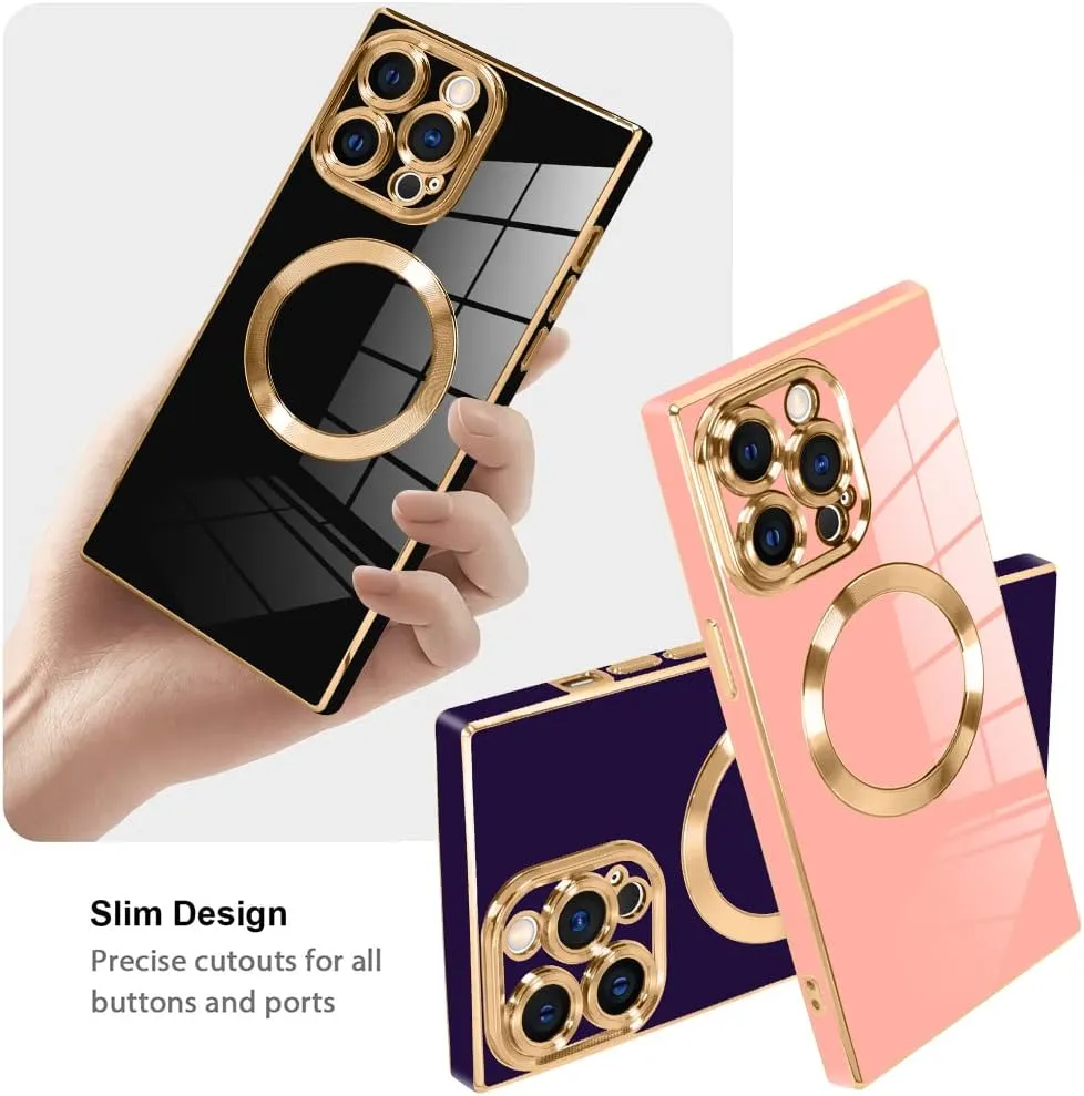 LSL Magnetic Case for iPhone 13 Pro Max [Compatible with MagSafe] Soft TPU Bumper Anti-Drop Anti-Scratch Shock Absorption Slim Cover Luxury Plating Full Camera Lens Protective Case - Black