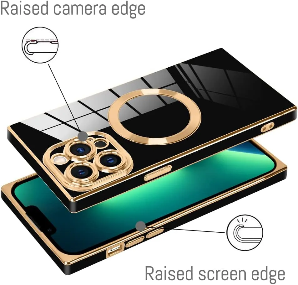 LSL Magnetic Case for iPhone 13 Pro Max [Compatible with MagSafe] Soft TPU Bumper Anti-Drop Anti-Scratch Shock Absorption Slim Cover Luxury Plating Full Camera Lens Protective Case - Black