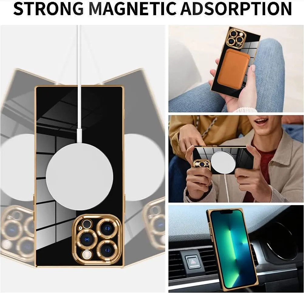 LSL Magnetic Case for iPhone 13 Pro Max [Compatible with MagSafe] Soft TPU Bumper Anti-Drop Anti-Scratch Shock Absorption Slim Cover Luxury Plating Full Camera Lens Protective Case - Black
