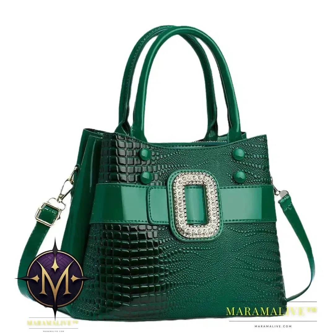 Luxury Quality Diamond Handbags For Women Patent Leather Crocodile Stone Pattern Ladies Shoulder Cross Body Bags Metal Handle