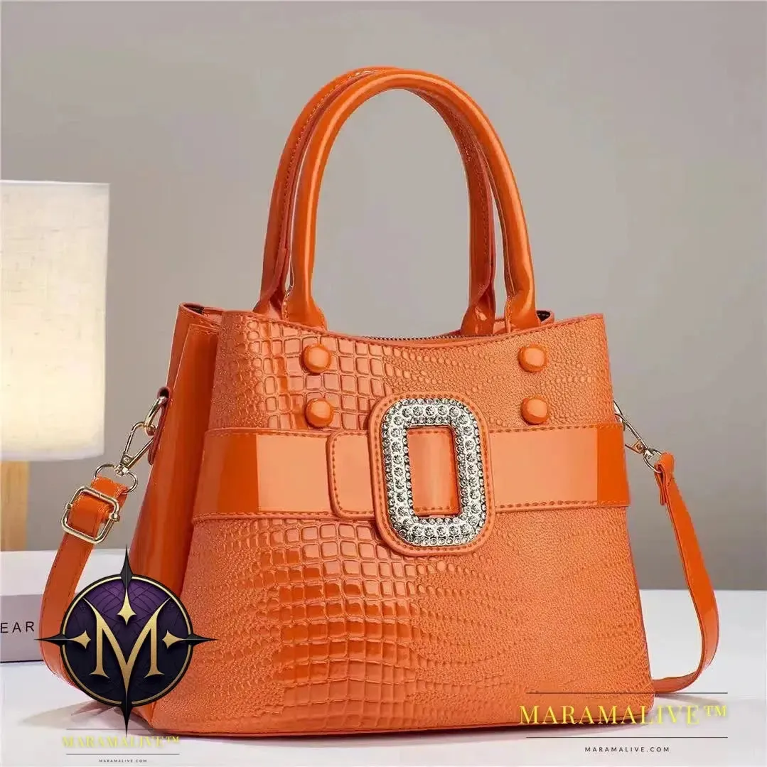 Luxury Quality Diamond Handbags For Women Patent Leather Crocodile Stone Pattern Ladies Shoulder Cross Body Bags Metal Handle