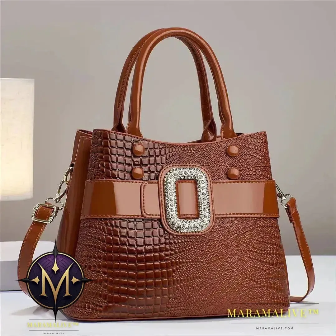 Luxury Quality Diamond Handbags For Women Patent Leather Crocodile Stone Pattern Ladies Shoulder Cross Body Bags Metal Handle