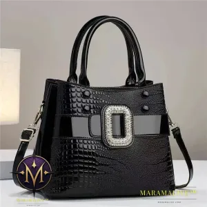 Luxury Quality Diamond Handbags For Women Patent Leather Crocodile Stone Pattern Ladies Shoulder Cross Body Bags Metal Handle