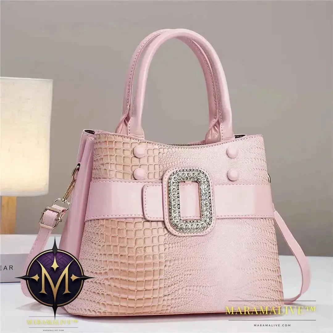 Luxury Quality Diamond Handbags For Women Patent Leather Crocodile Stone Pattern Ladies Shoulder Cross Body Bags Metal Handle