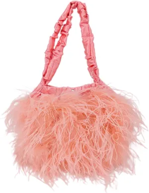 LVCOMEFF Women Ostrich Feather Purse Handbag Holiday Y2K Hobos Shoulder Bag with Pleated Strap for Party Prom