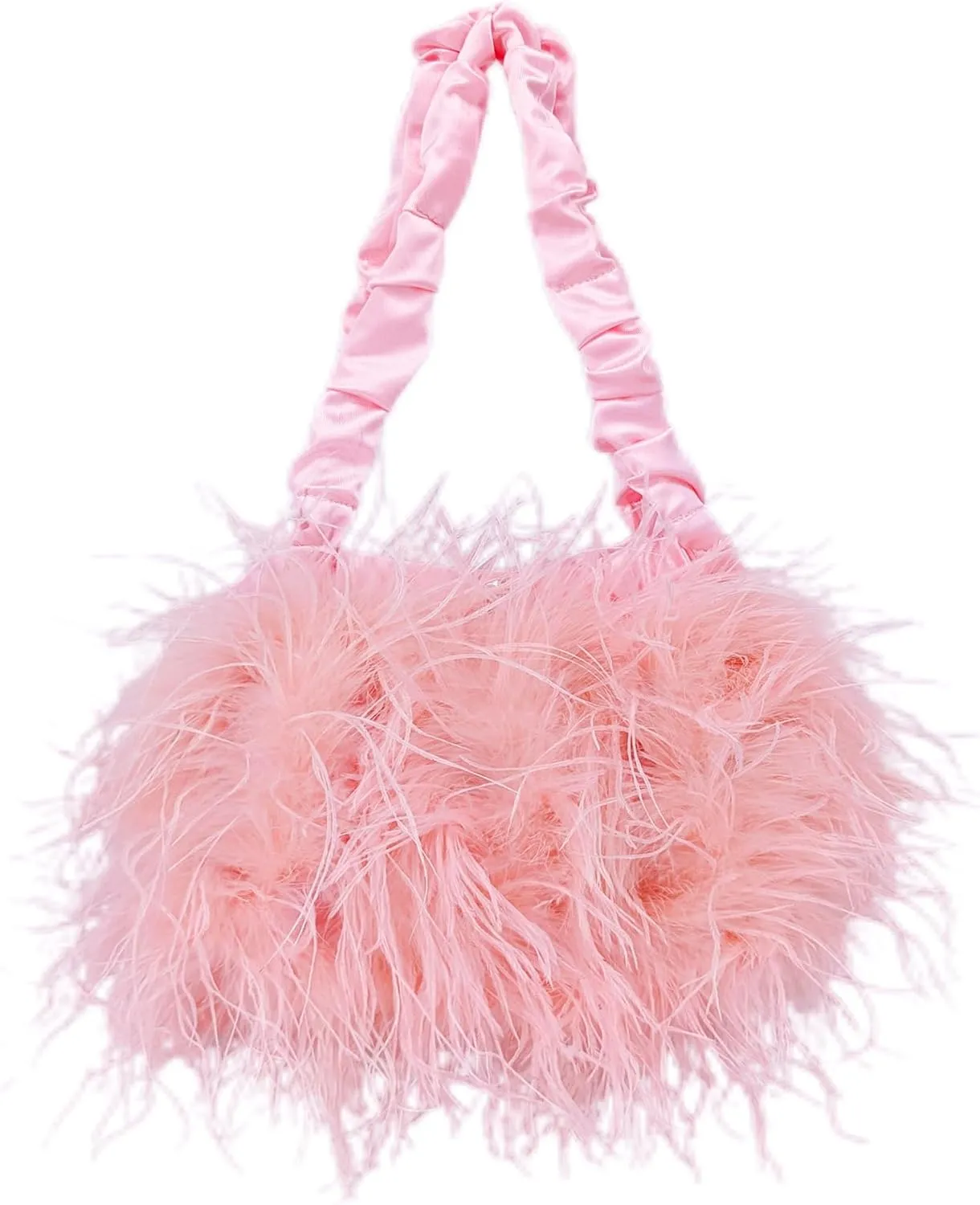LVCOMEFF Women Ostrich Feather Purse Handbag Holiday Y2K Hobos Shoulder Bag with Pleated Strap for Party Prom