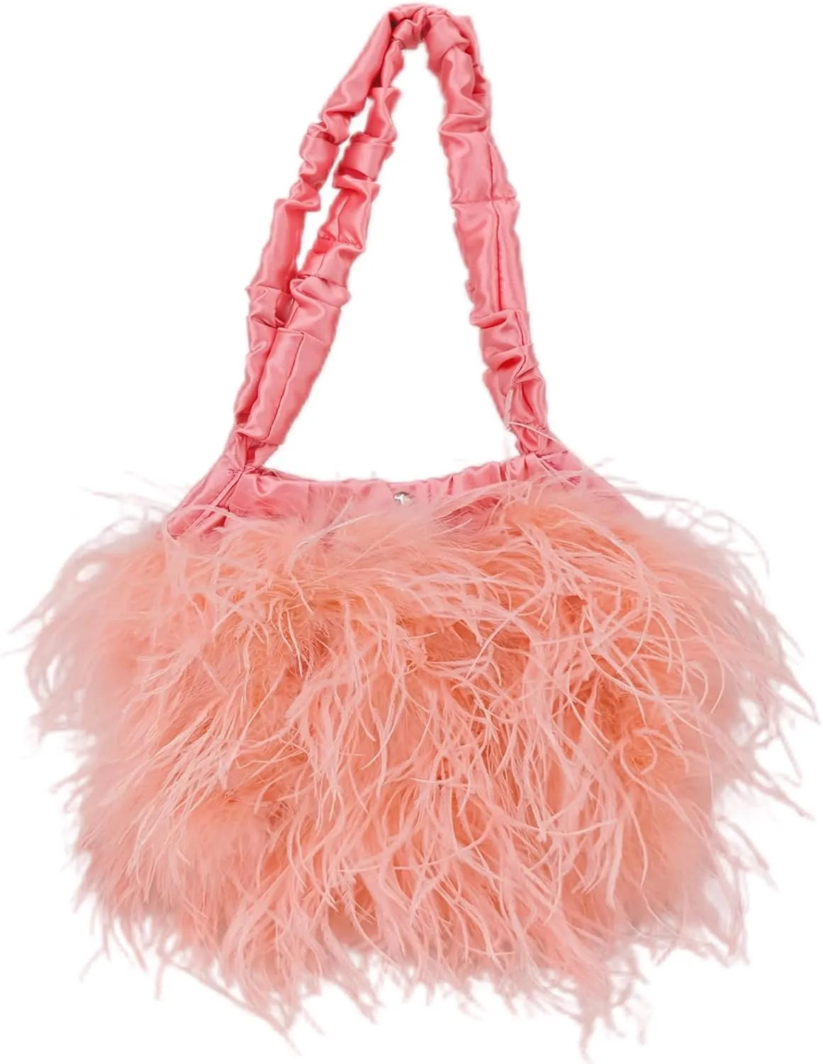 LVCOMEFF Women Ostrich Feather Purse Handbag Holiday Y2K Hobos Shoulder Bag with Pleated Strap for Party Prom