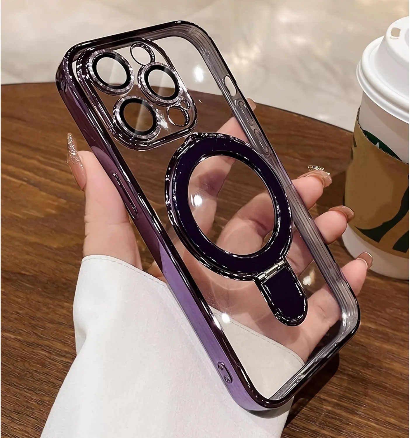 LXK Magnetic Stand for iPhone 14 Pro Max Case Compatible with MagSafe, Military-Grade Protection, with Camera Protector, Clear Scratch-Resistant Back Case for iPhone 14 ProMax 6.7 inch (Purple)