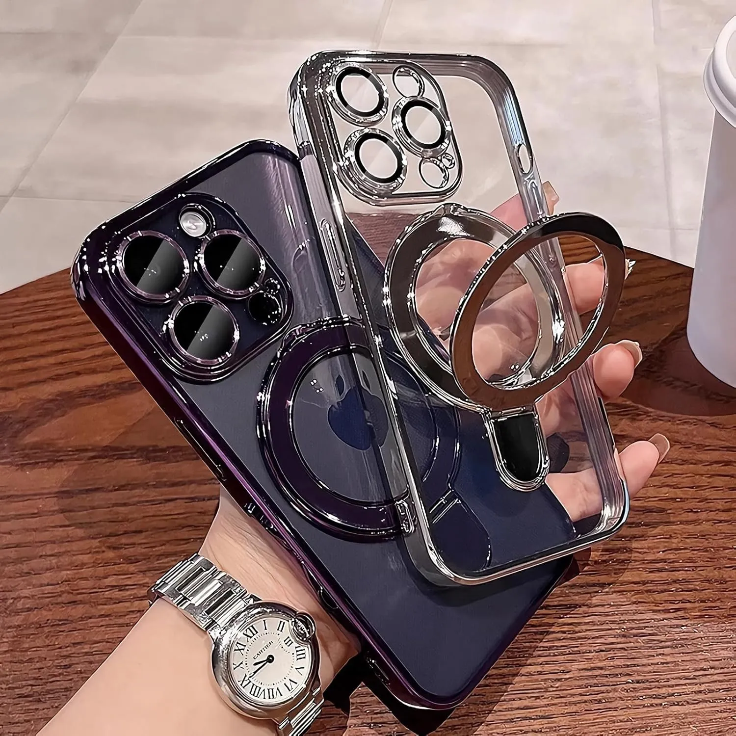 LXK Magnetic Stand for iPhone 14 Pro Max Case Compatible with MagSafe, Military-Grade Protection, with Camera Protector, Clear Scratch-Resistant Back Case for iPhone 14 ProMax 6.7 inch (Purple)