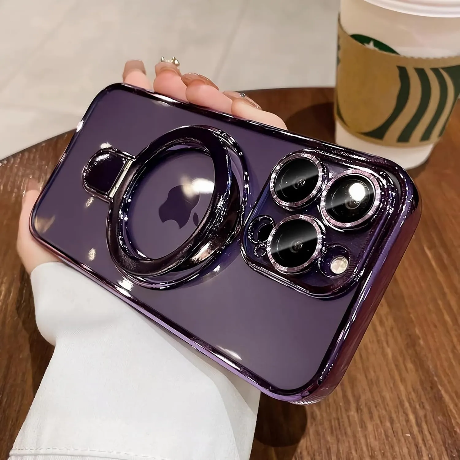 LXK Magnetic Stand for iPhone 14 Pro Max Case Compatible with MagSafe, Military-Grade Protection, with Camera Protector, Clear Scratch-Resistant Back Case for iPhone 14 ProMax 6.7 inch (Purple)