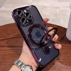 LXK Magnetic Stand for iPhone 14 Pro Max Case Compatible with MagSafe, Military-Grade Protection, with Camera Protector, Clear Scratch-Resistant Back Case for iPhone 14 ProMax 6.7 inch (Purple)