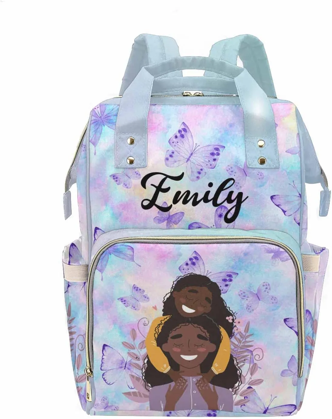 M YESCUSTOM Personalized Baby Diaper Bag with Name Custom Butterfly Print Mommy Nursing Daypack with Large Capacity Mother's Day Gift