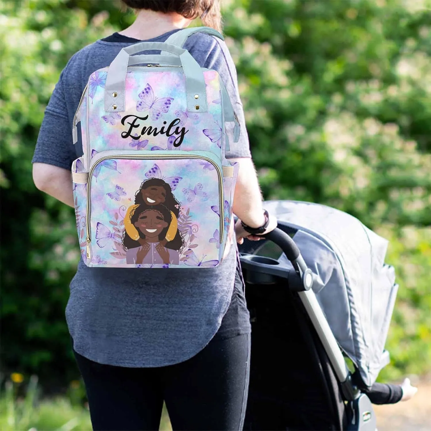 M YESCUSTOM Personalized Baby Diaper Bag with Name Custom Butterfly Print Mommy Nursing Daypack with Large Capacity Mother's Day Gift