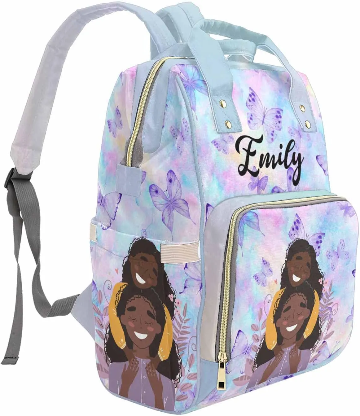 M YESCUSTOM Personalized Baby Diaper Bag with Name Custom Butterfly Print Mommy Nursing Daypack with Large Capacity Mother's Day Gift