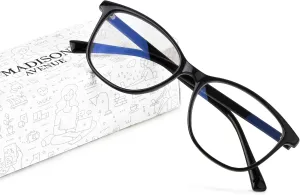 Madison Avenue Blue Light Blocking Glasses Anti Eyestrain UV Glare Blue Light Glasses for Women TV Phone Computer Gaming Eyeglasses (Black)