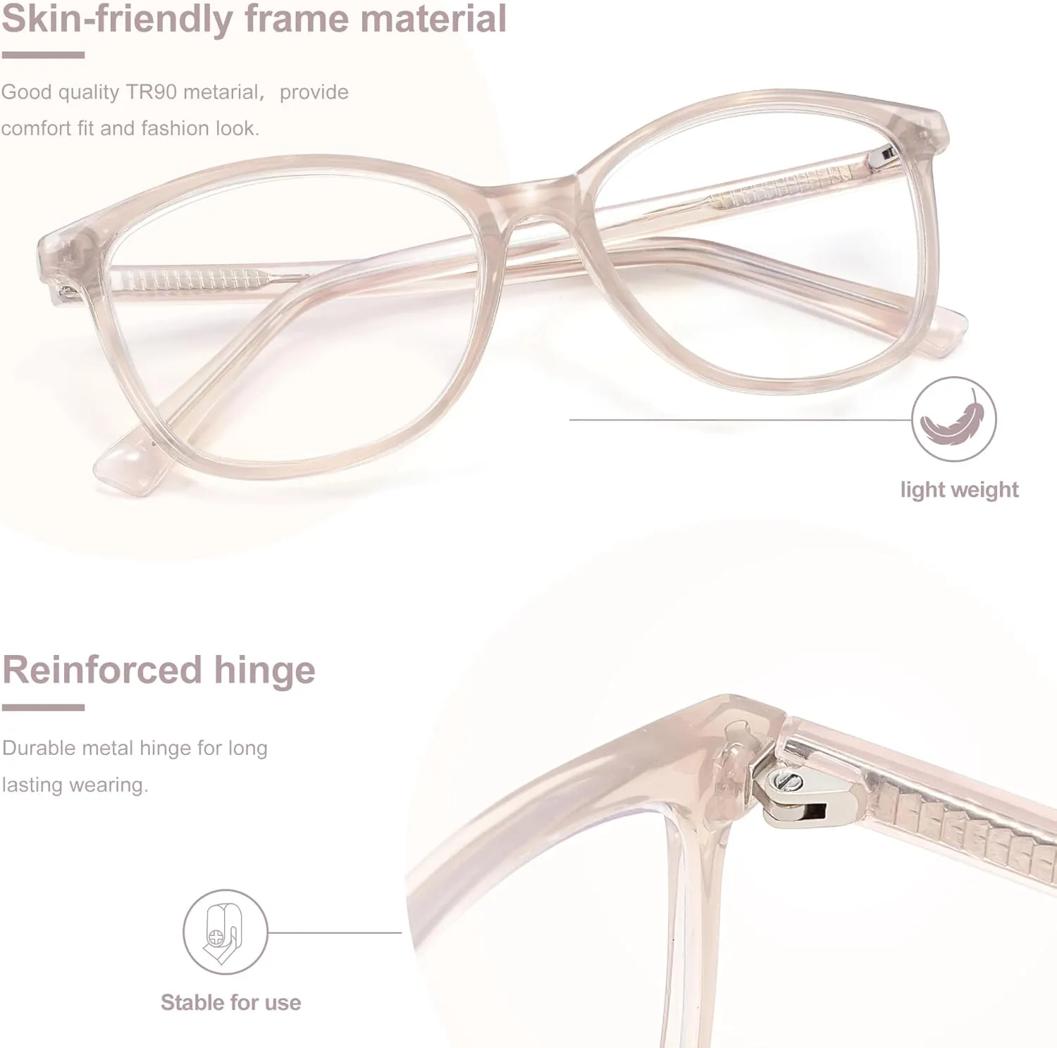Madison Avenue TR90 Blue Light Blocking Glasses Anti Eyestrain UV Glare Blue Light Glasses for Women TV Phone Computer Gaming Eyeglasses (Nude Pink)