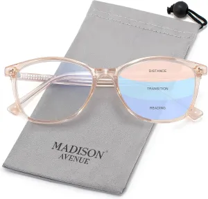 Madison Avenue Vintage TR90 Progressive Multifocus Blue Light Blocking Reading Glasses for Women, Square Anti Glare/Eyestrain Computer Readers 1.0