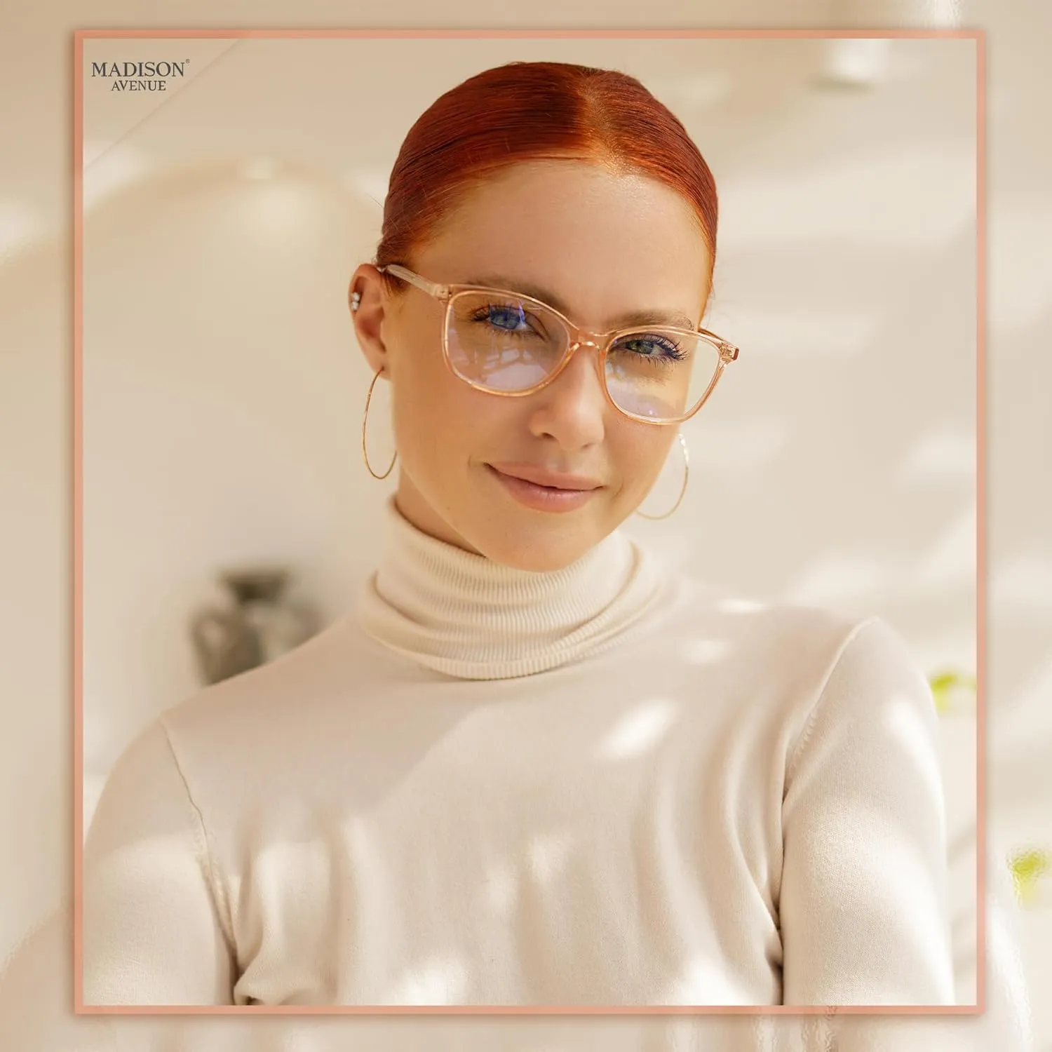 Madison Avenue Vintage TR90 Progressive Multifocus Blue Light Blocking Reading Glasses for Women, Square Anti Glare/Eyestrain Computer Readers 2.0