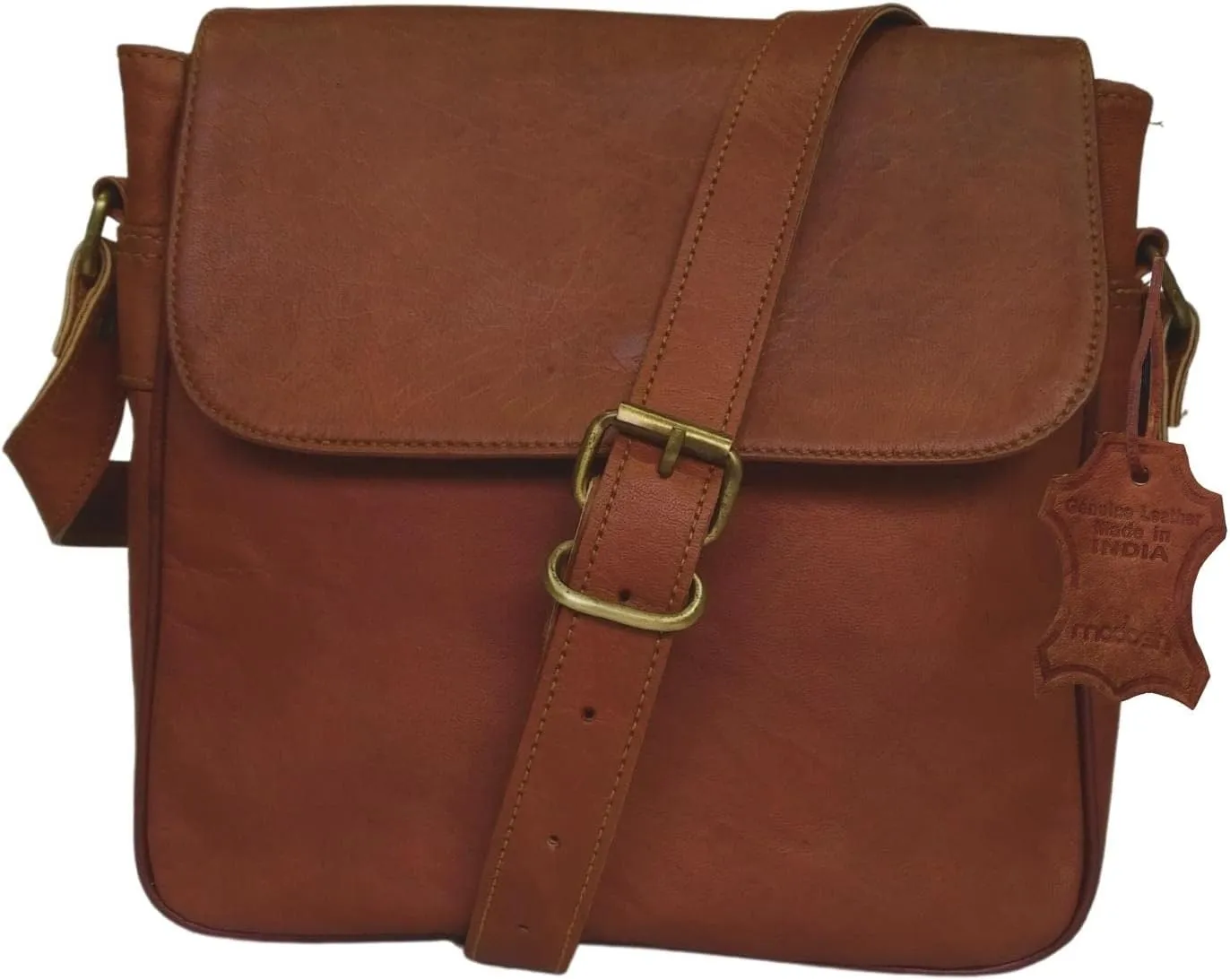 Madosh Men's Genuine Leather Crossbody Messenger Bag – Handcrafted Flap Over Shoulder Sling for Office, Casual & Travel Use