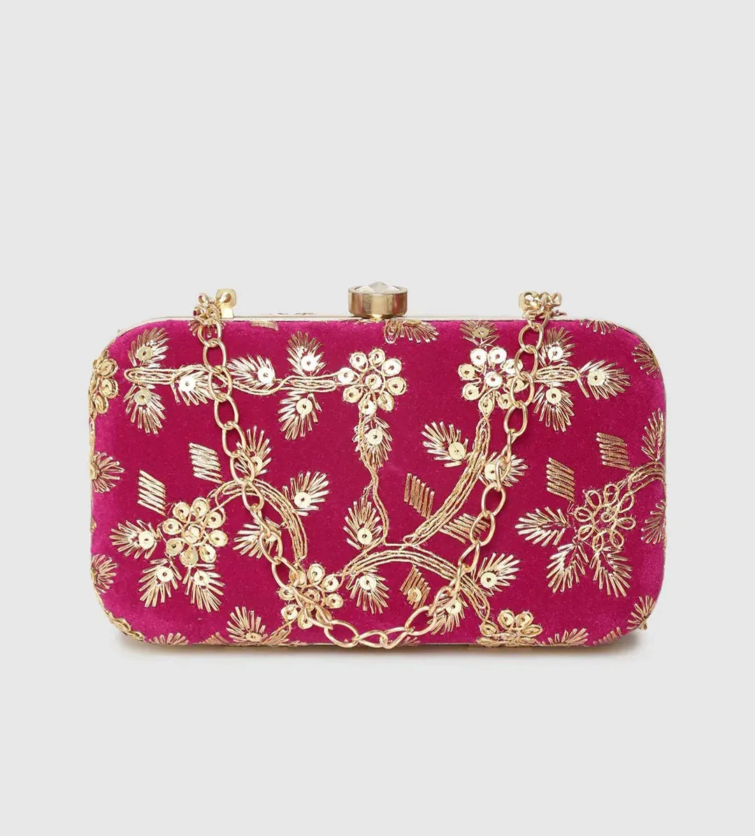Magenta Clutch with Sequin Work and Embroidery
