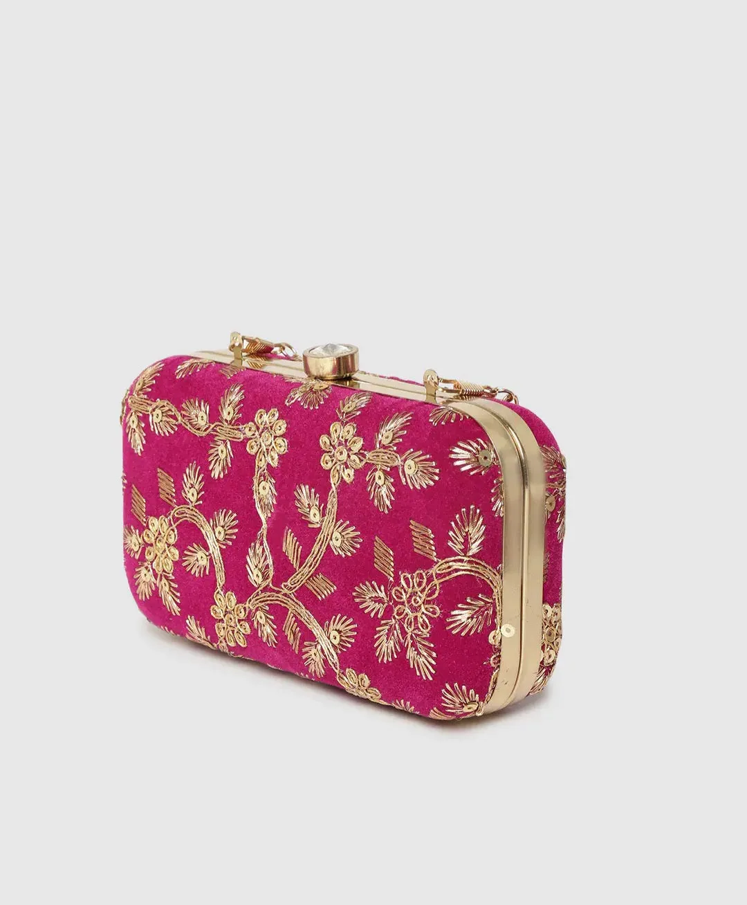 Magenta Clutch with Sequin Work and Embroidery