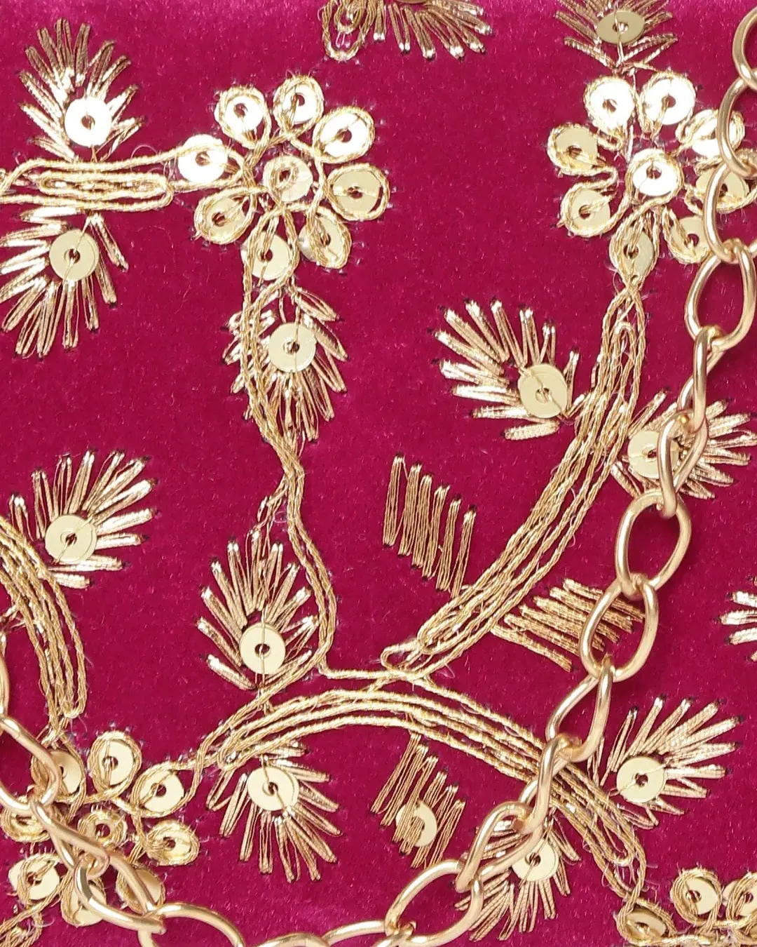 Magenta Clutch with Sequin Work and Embroidery