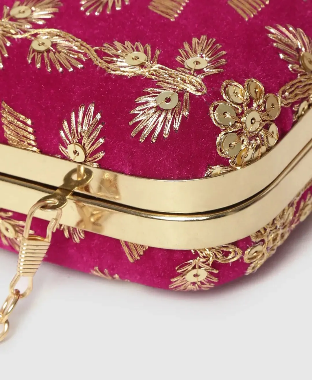 Magenta Clutch with Sequin Work and Embroidery