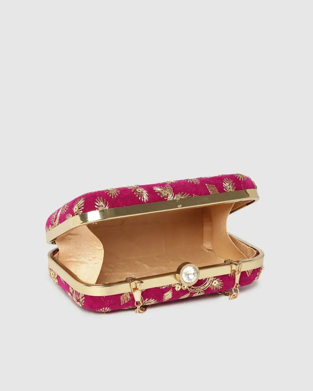 Magenta Clutch with Sequin Work and Embroidery