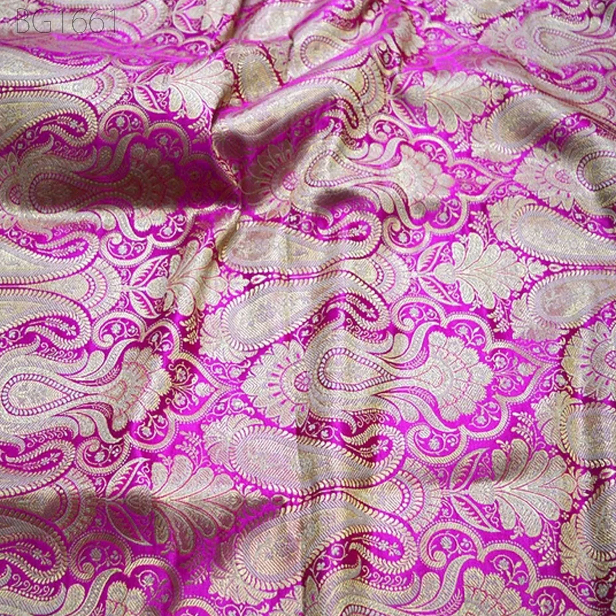Magenta Sewing Crafting Indian Brocade Banarasi Fabric by the Yard Wedding Dress Bridal Dress Material Skirts Cushions Table Runner Clutches