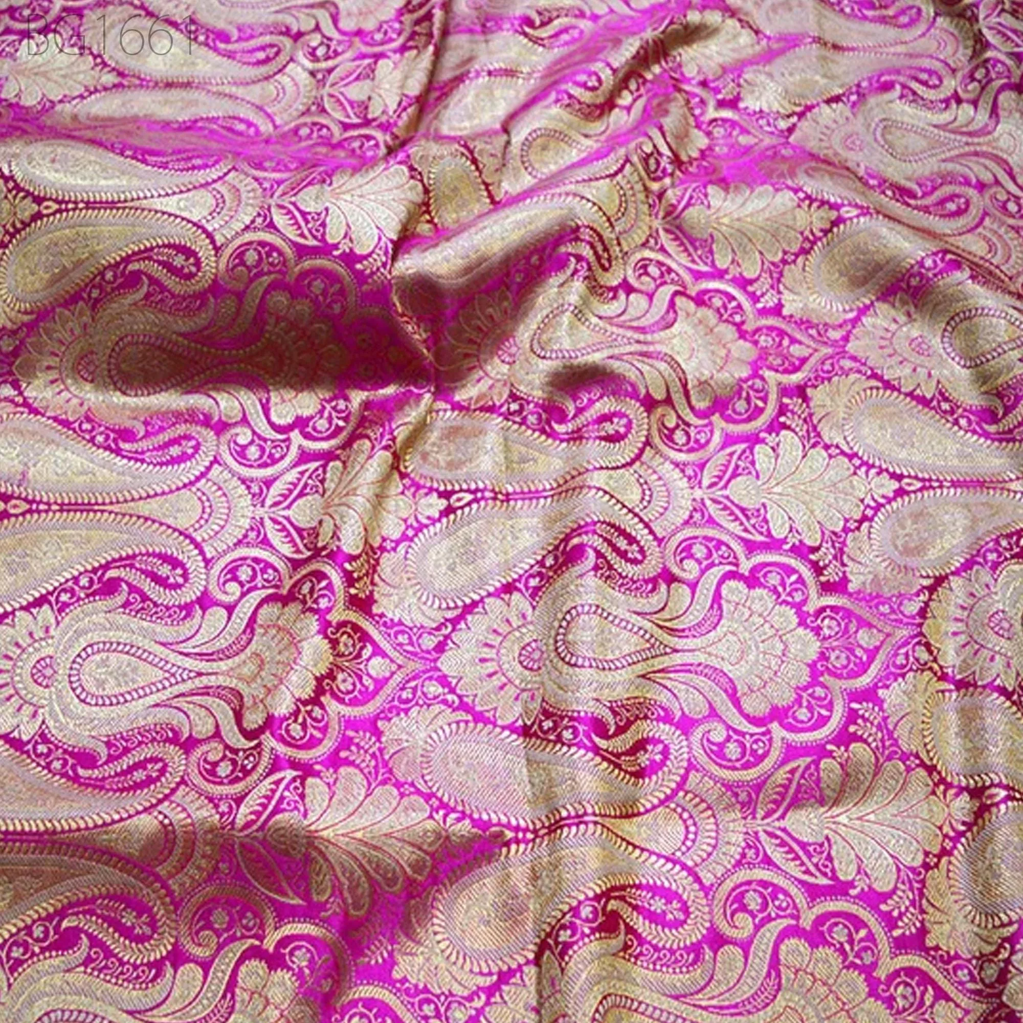 Magenta Sewing Crafting Indian Brocade Banarasi Fabric by the Yard Wedding Dress Bridal Dress Material Skirts Cushions Table Runner Clutches