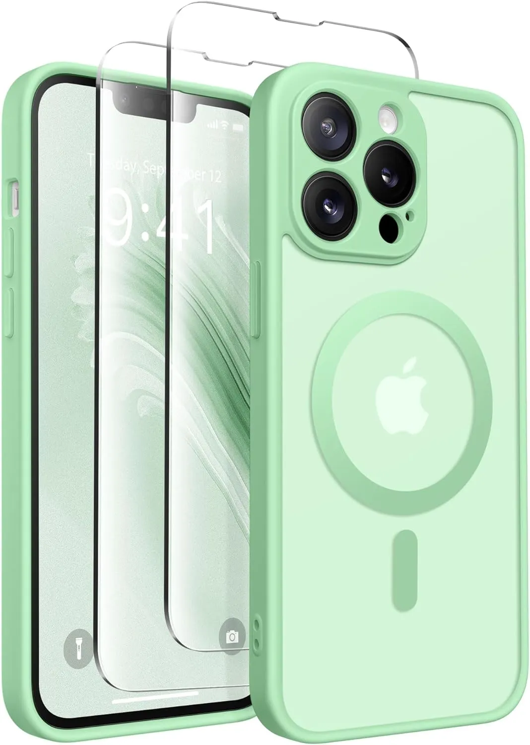 Magnetic for iPhone 13 Pro Case, [Compatible with MagSafe] [Full Camera Protection] Shockproof Protective Slim Translucent Matte Phone Case for iPhone 13 Pro 6.1'', Bamboo Green