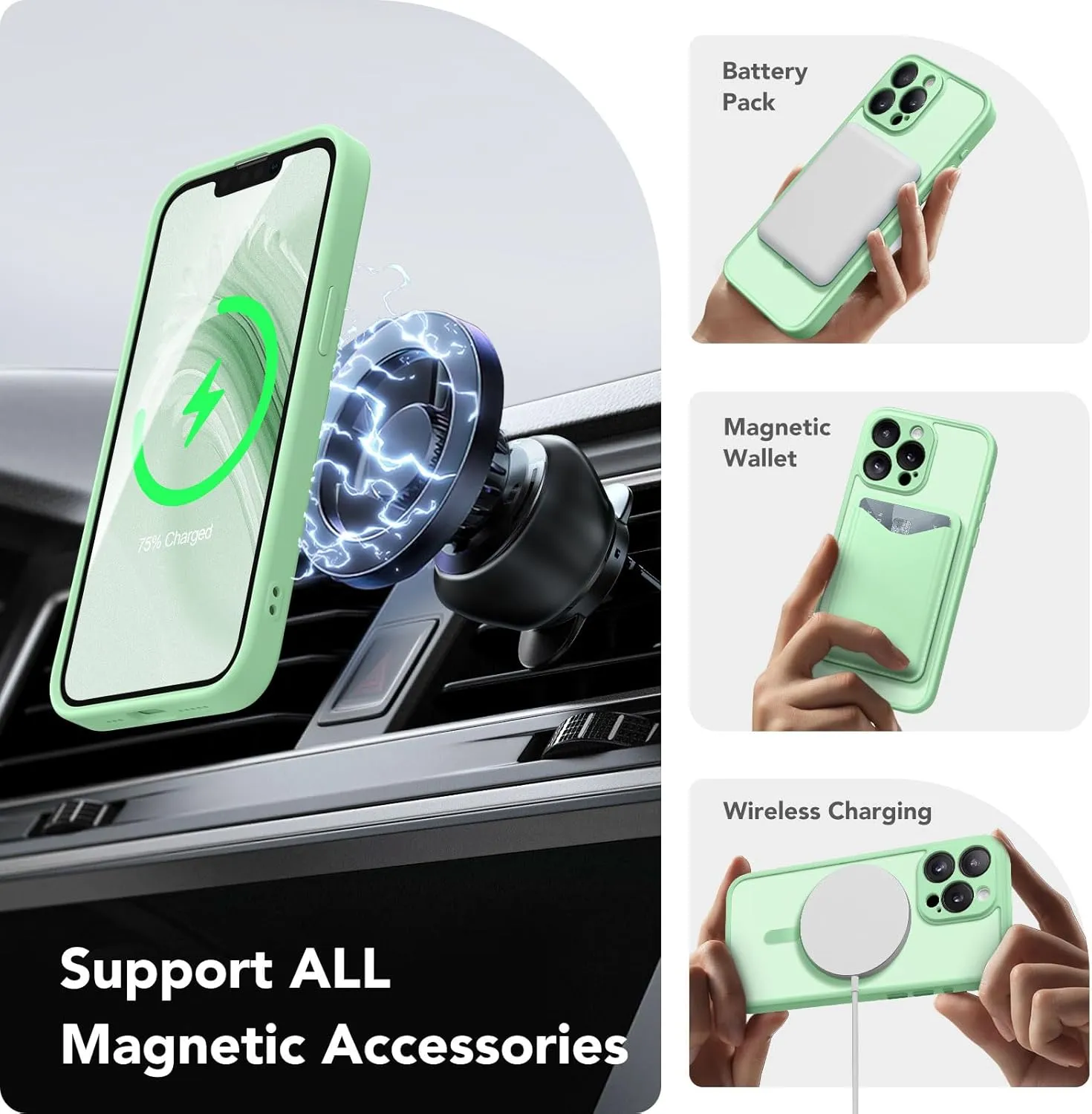 Magnetic for iPhone 13 Pro Case, [Compatible with MagSafe] [Full Camera Protection] Shockproof Protective Slim Translucent Matte Phone Case for iPhone 13 Pro 6.1'', Bamboo Green