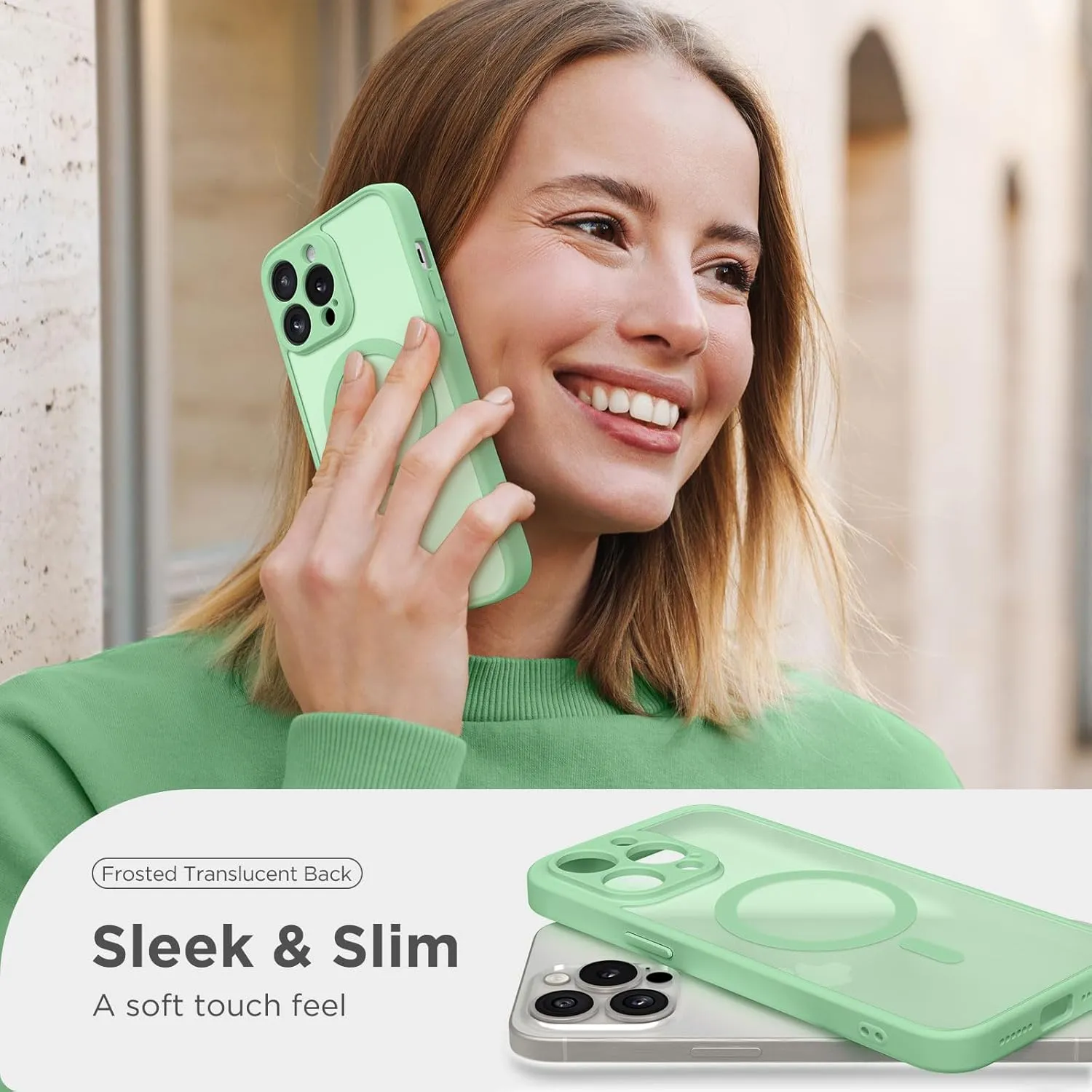 Magnetic for iPhone 13 Pro Case, [Compatible with MagSafe] [Full Camera Protection] Shockproof Protective Slim Translucent Matte Phone Case for iPhone 13 Pro 6.1'', Bamboo Green